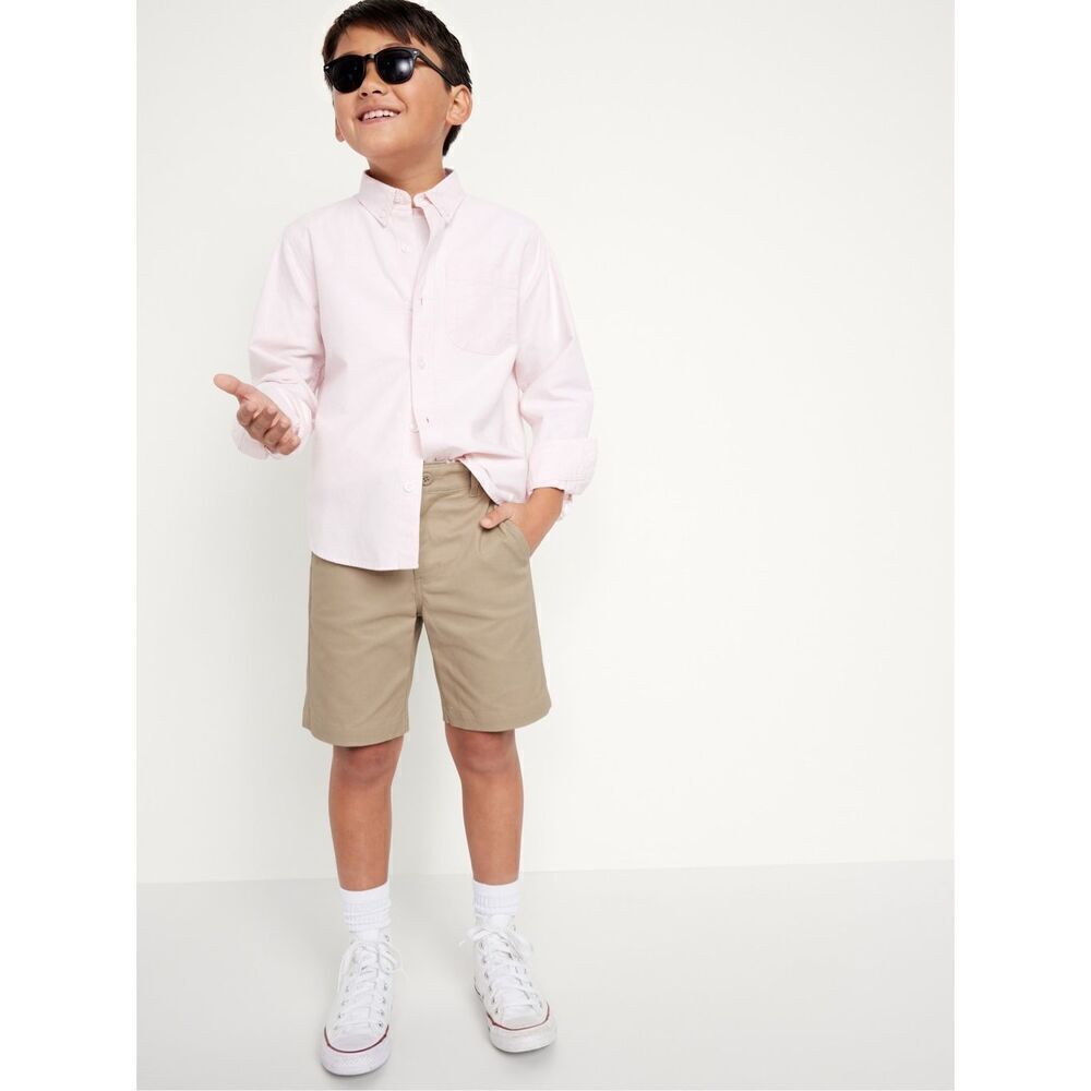 Old Navy Boys Rolled Oats Khaki Uniform Chino Shorts Size 12, Adjustable Waist